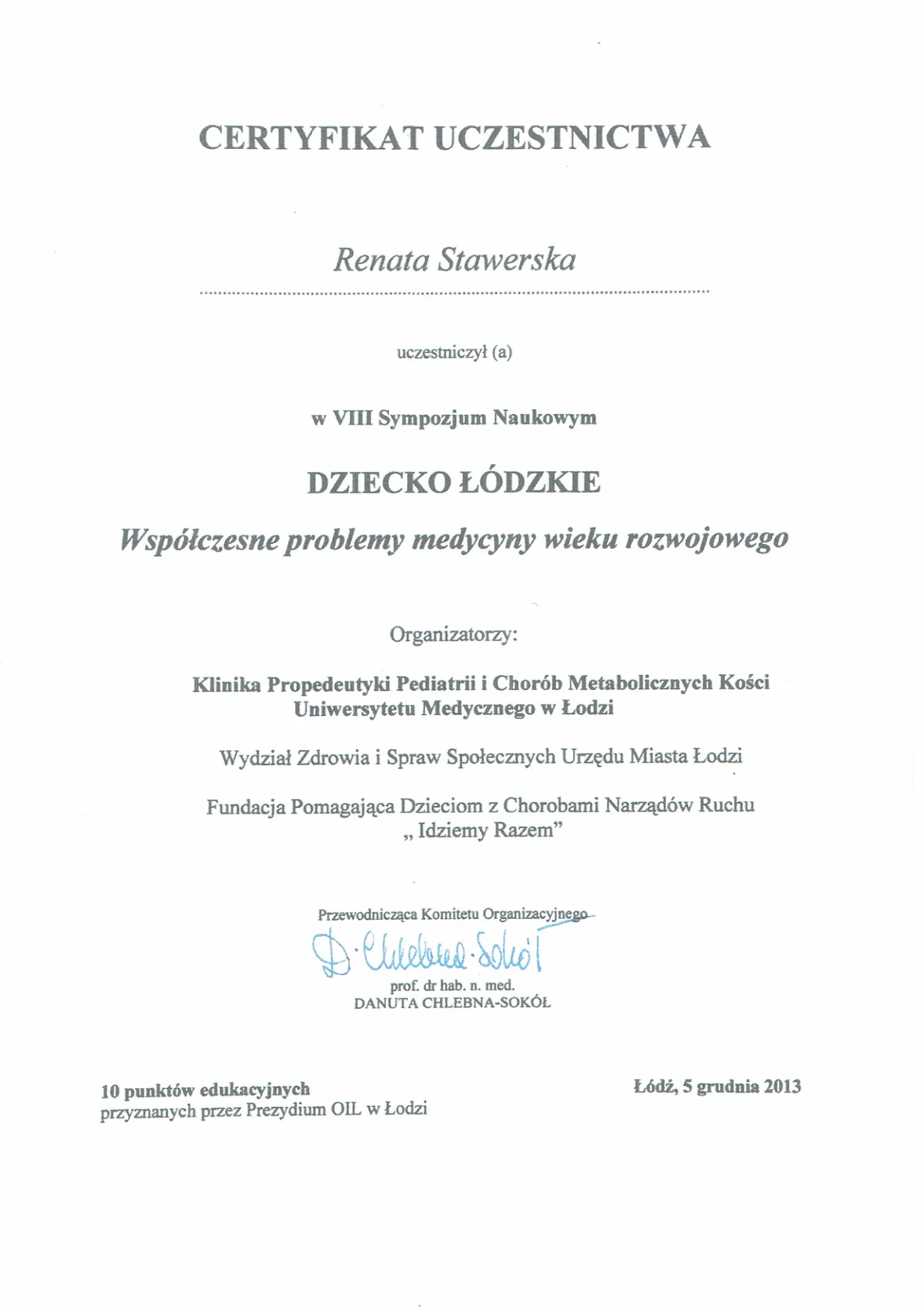 Certyfikaty prof Renata Stawerska 01