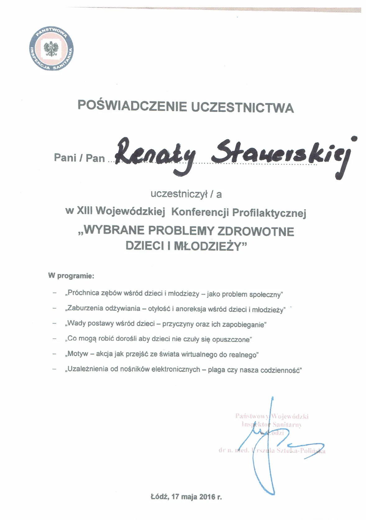 Certyfikaty prof Renata Stawerska 06