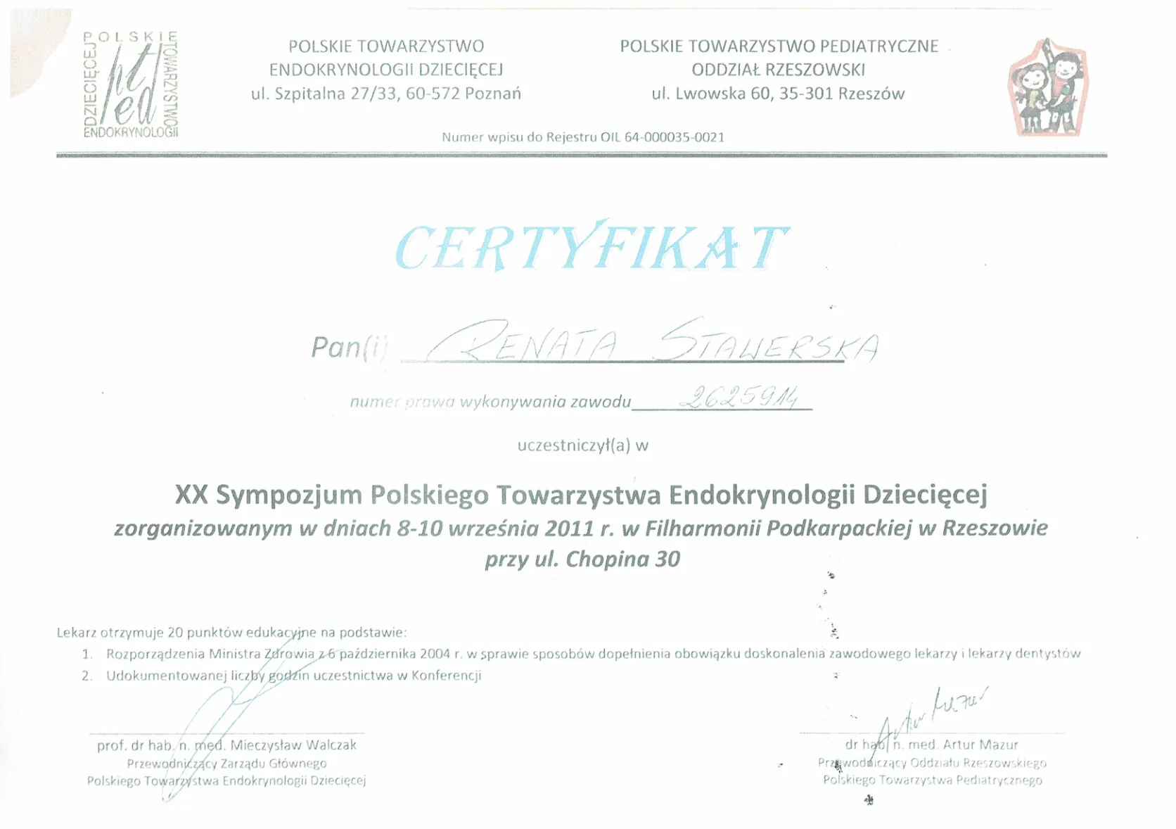 Certyfikaty prof Renata Stawerska 07