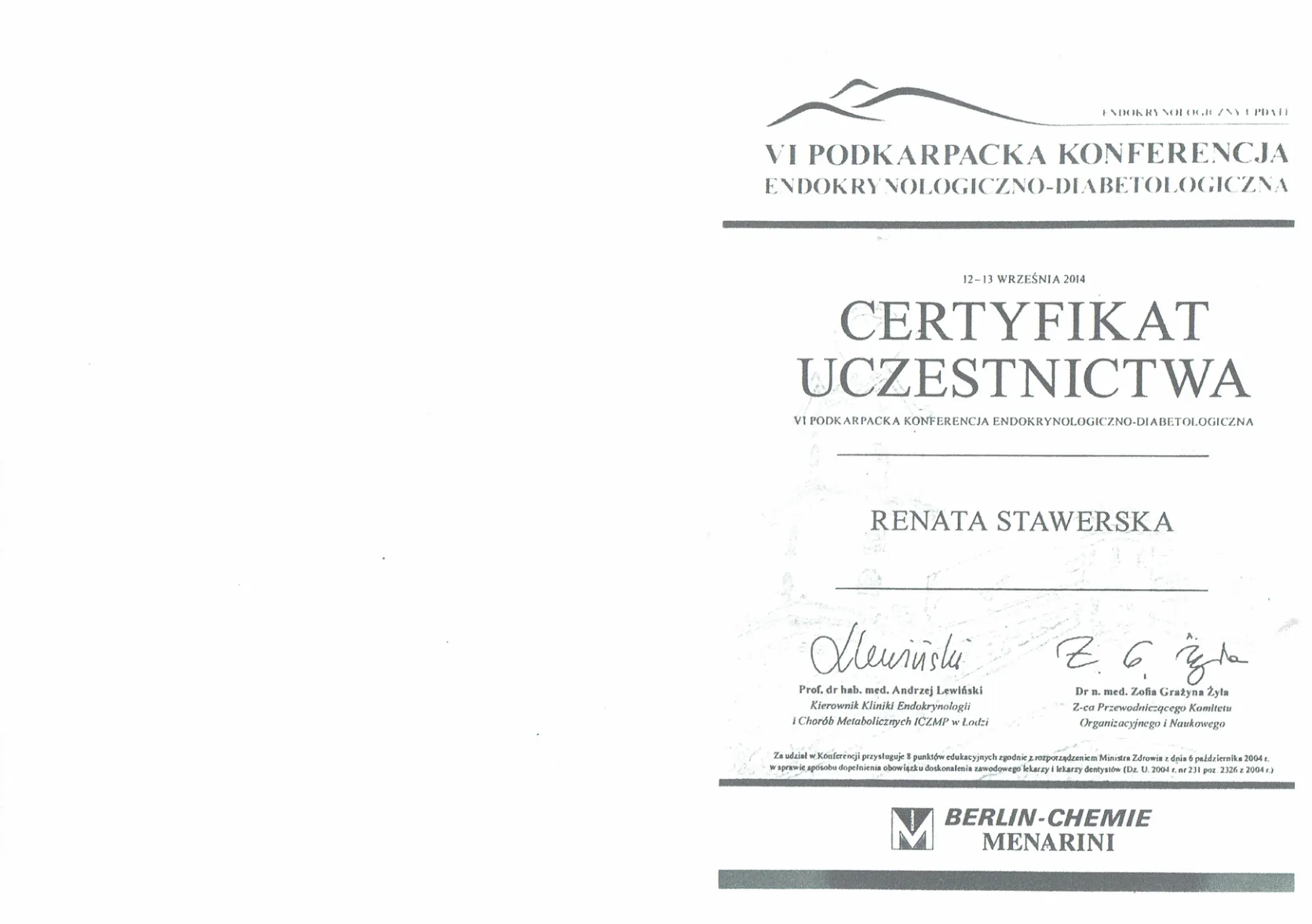 Certyfikaty prof Renata Stawerska 08