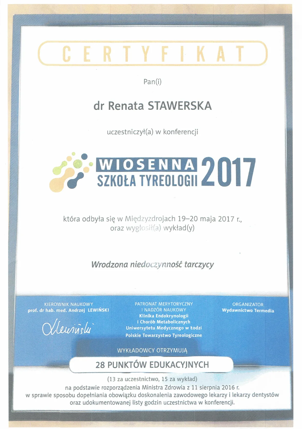 Certyfikaty prof Renata Stawerska 15