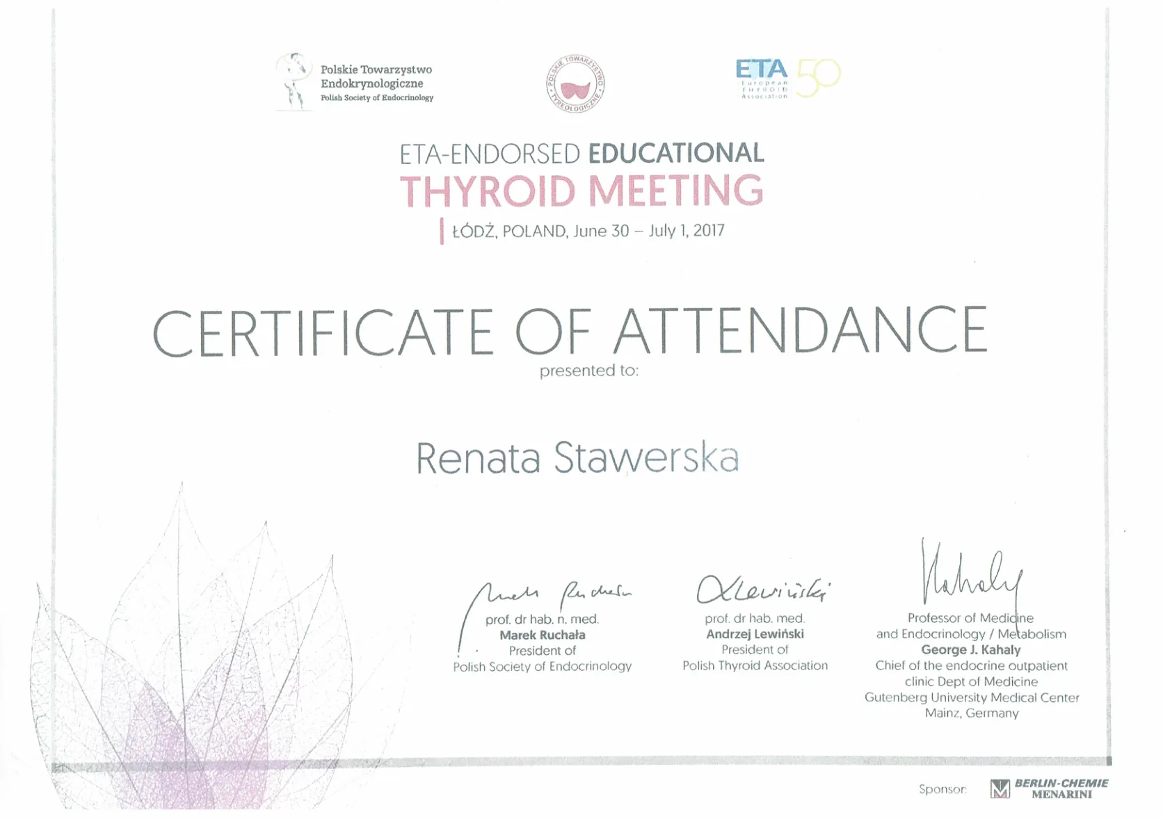 Certyfikaty prof Renata Stawerska 17