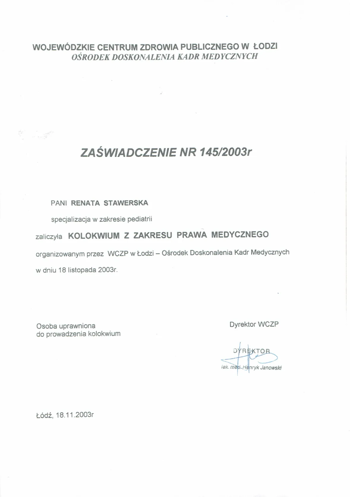 Dyplomy certyfikaty prof Renata Stawerska 01