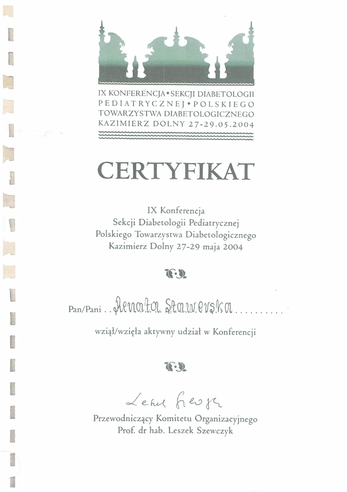 Dyplomy certyfikaty prof Renata Stawerska 02