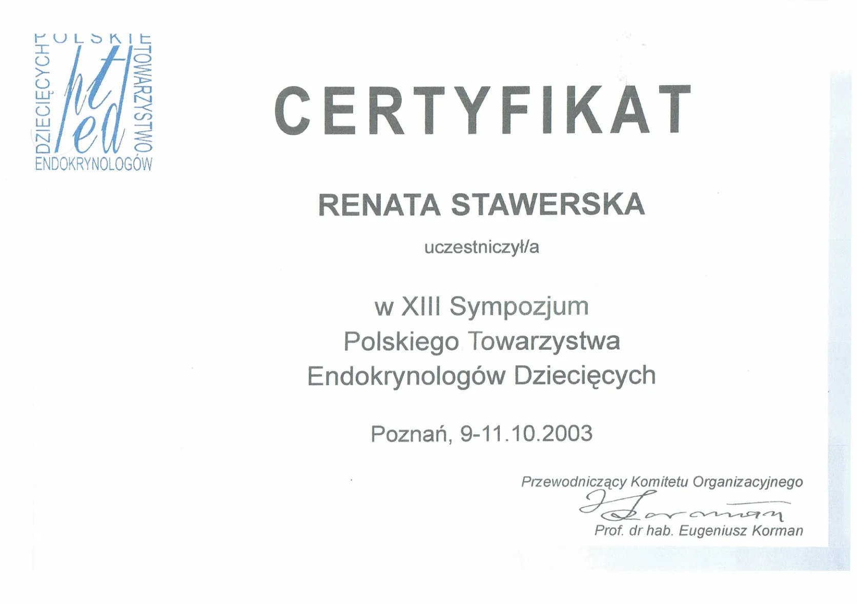 Dyplomy certyfikaty prof Renata Stawerska 03