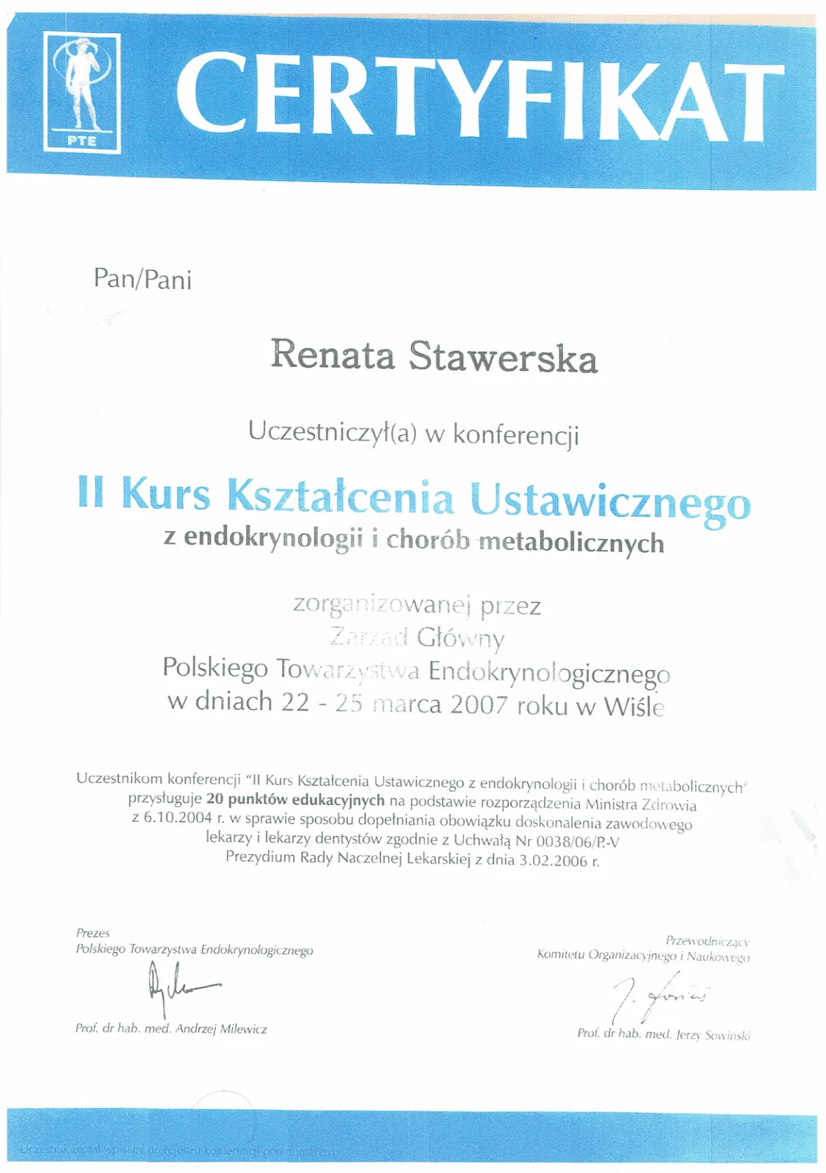 Dyplomy certyfikaty prof Renata Stawerska 04
