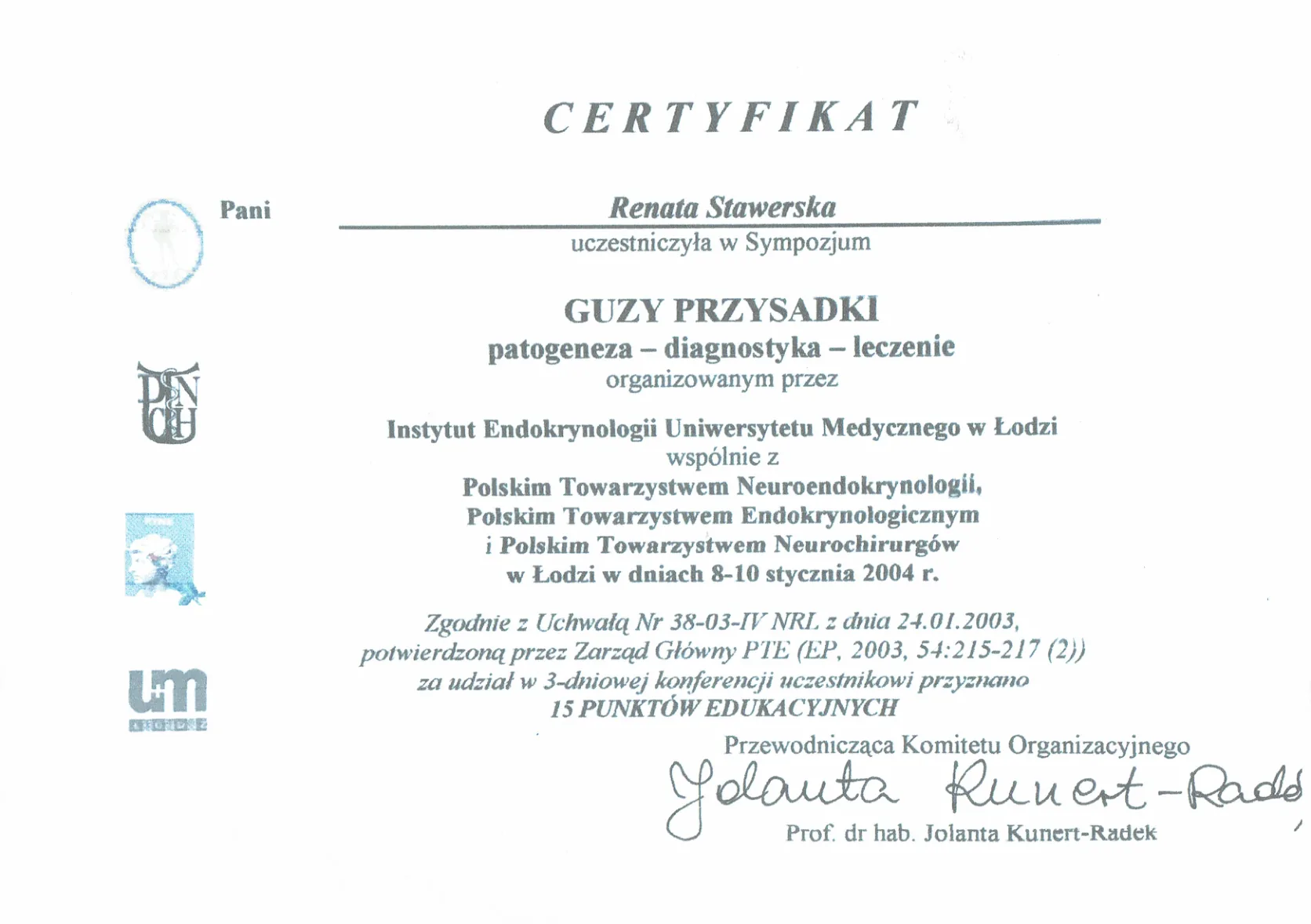 Dyplomy certyfikaty prof Renata Stawerska 07