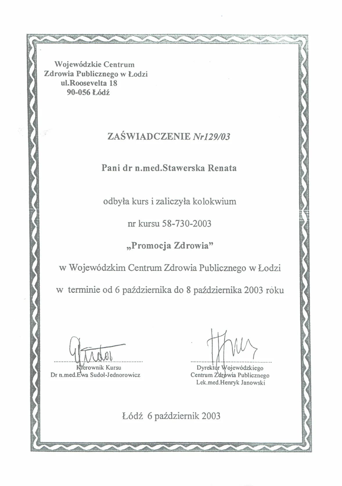 Dyplomy certyfikaty prof Renata Stawerska 09