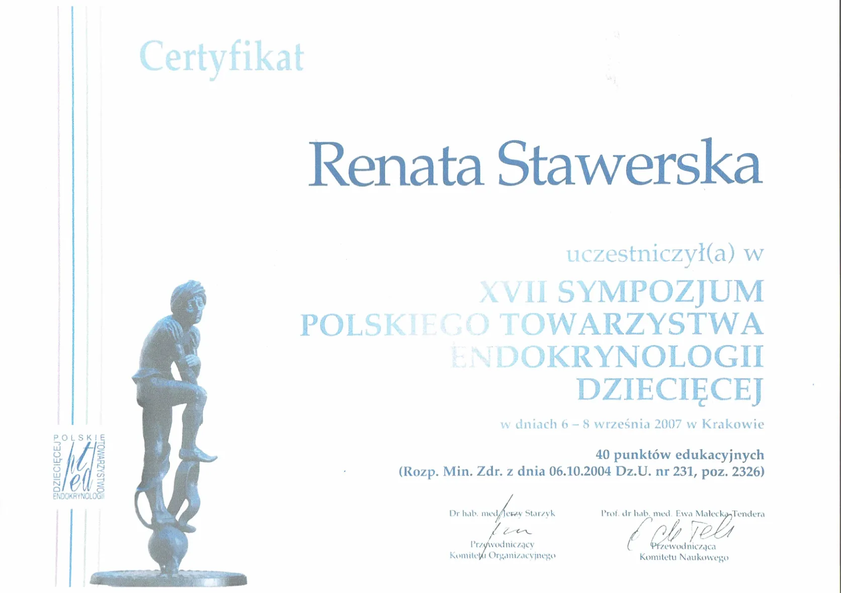 Dyplomy certyfikaty prof Renata Stawerska 12