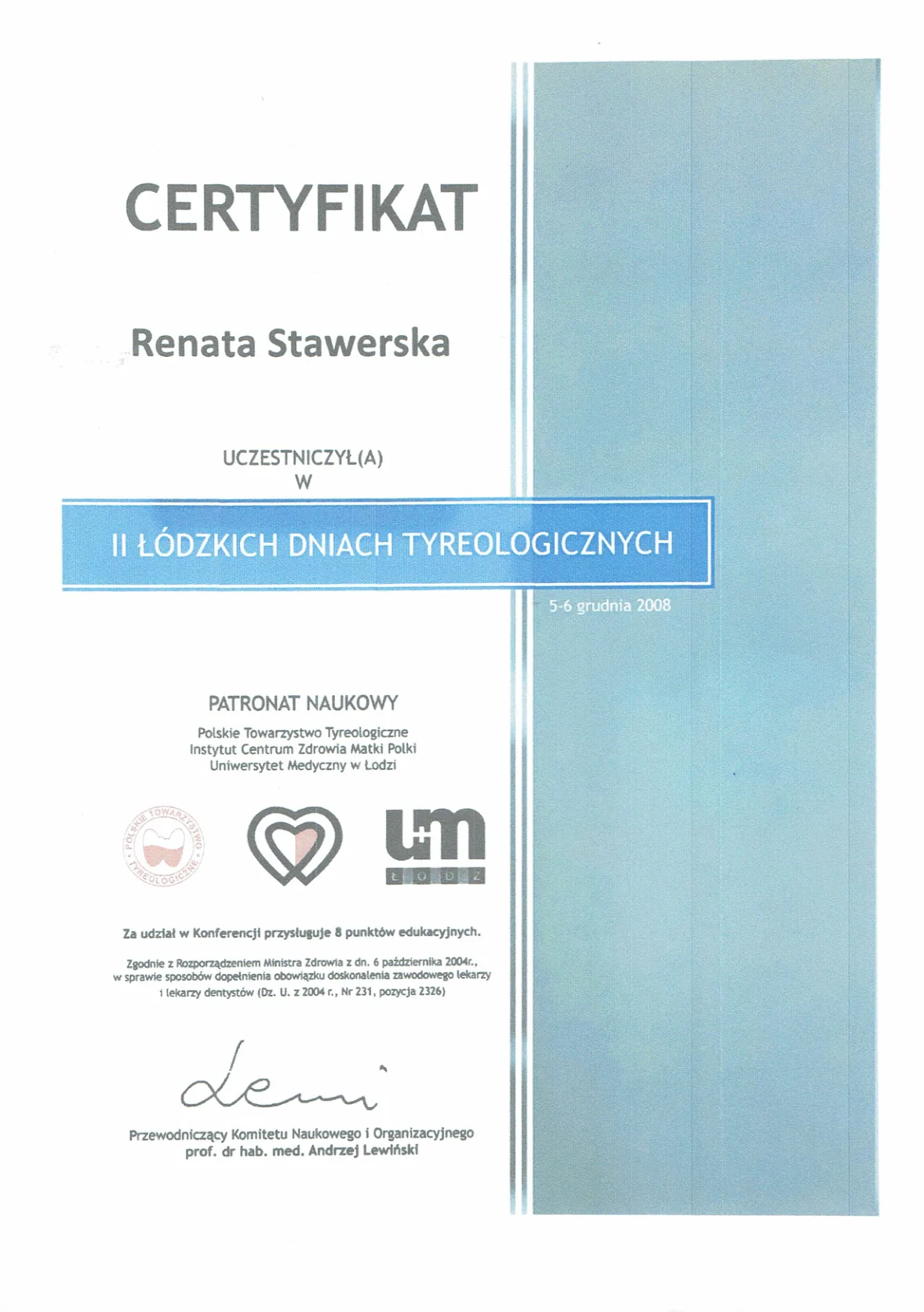 Dyplomy certyfikaty prof Renata Stawerska 14