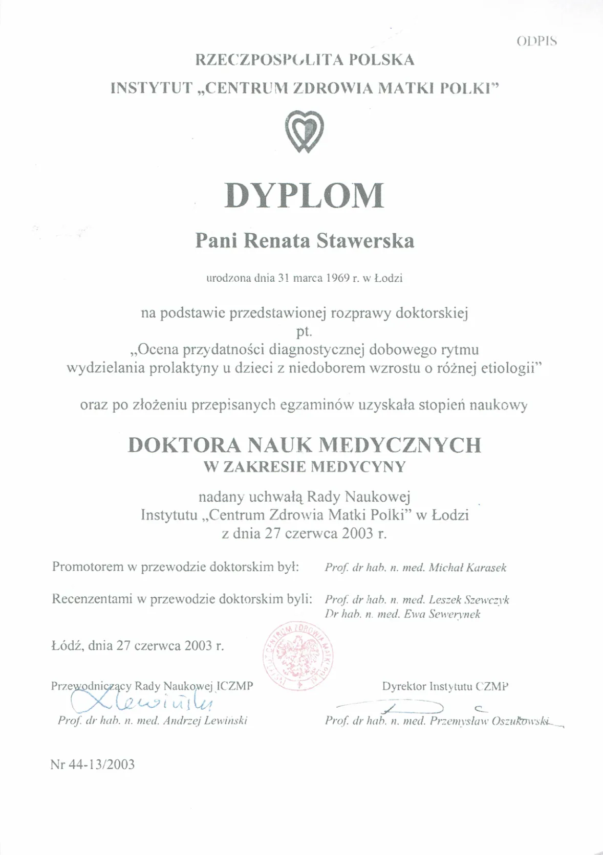 Dyplomy certyfikaty prof Renata Stawerska 18