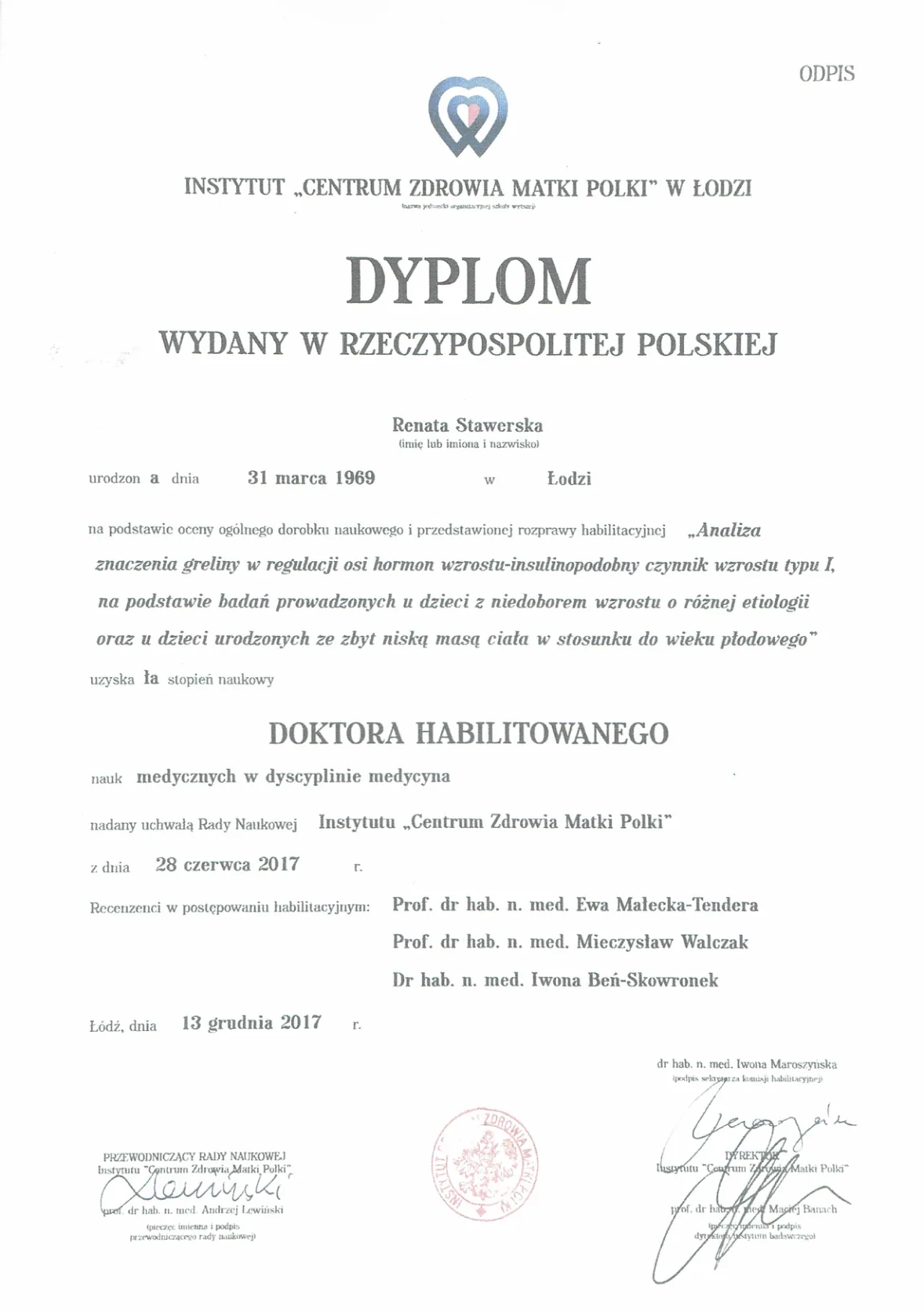 Dyplomy certyfikaty prof Renata Stawerska 19
