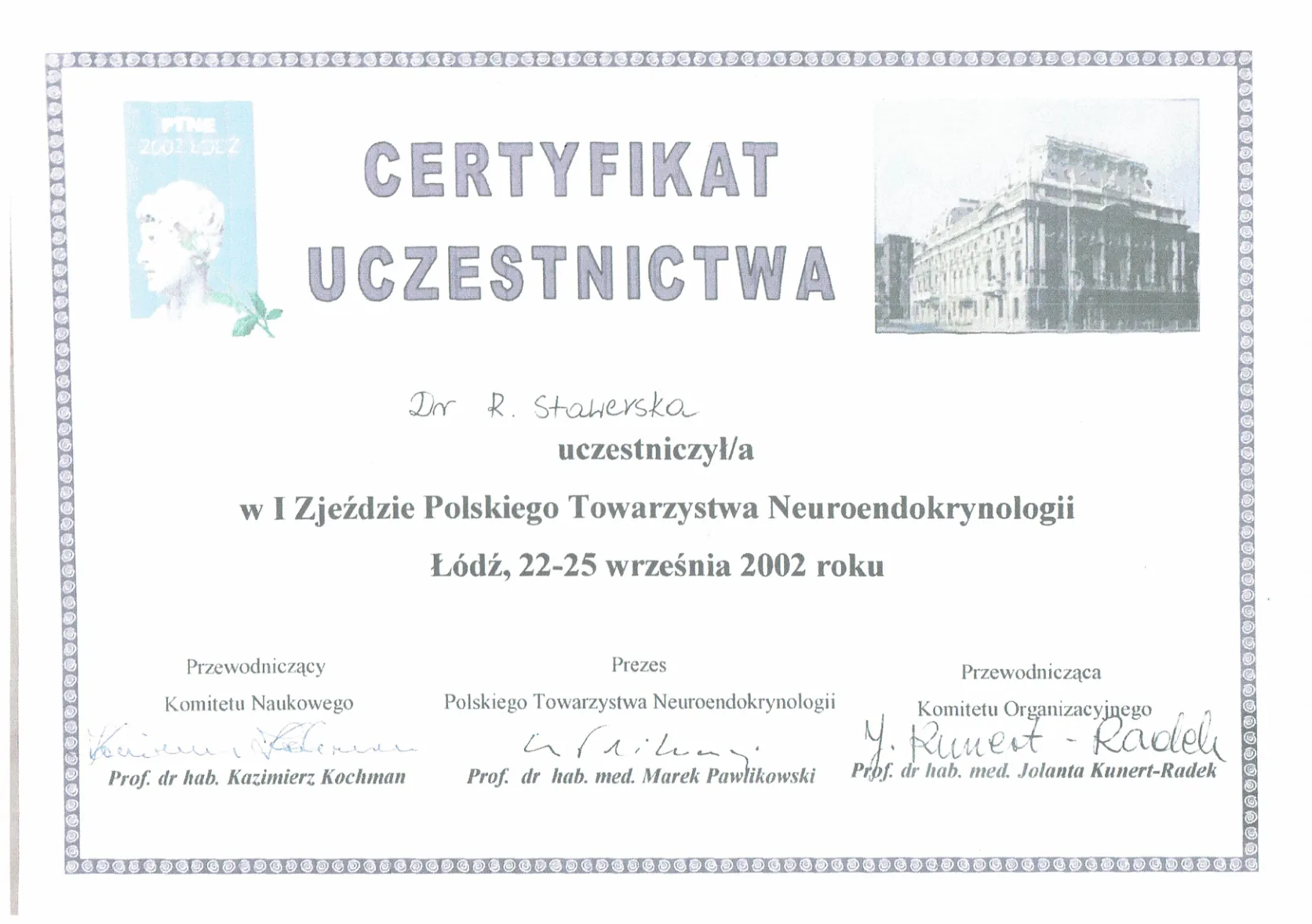Dyplomy certyfikaty prof Renata Stawerska 23