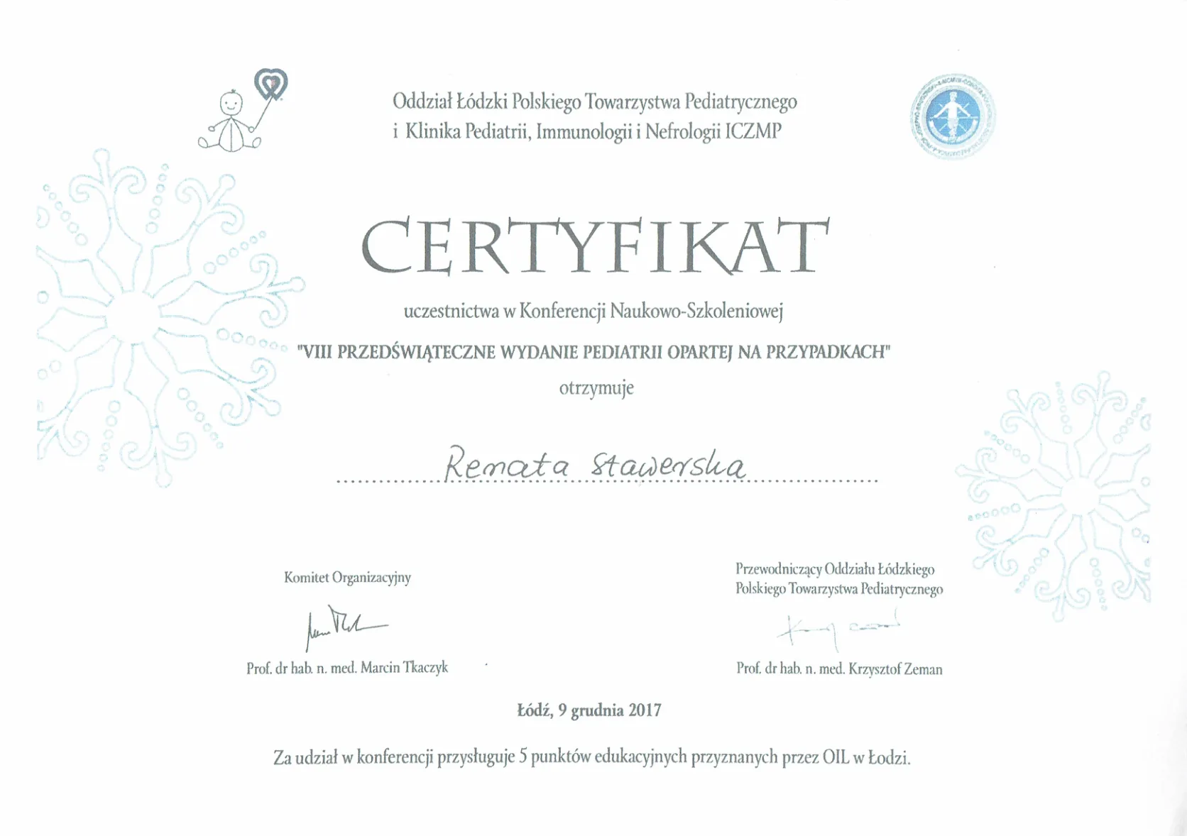 Dyplomy certyfikaty prof Renata Stawerska 27
