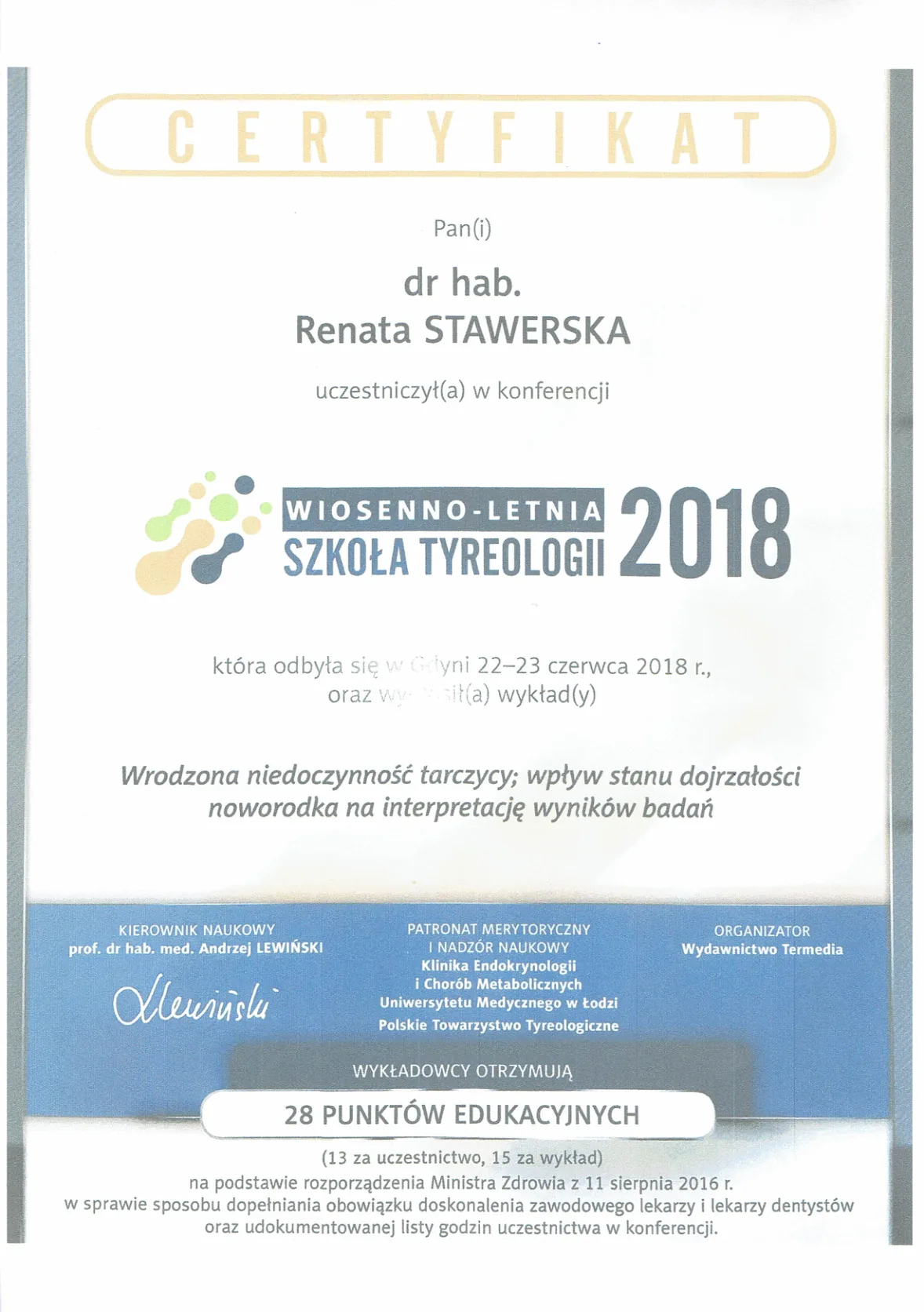 Dyplomy certyfikaty prof Renata Stawerska 28