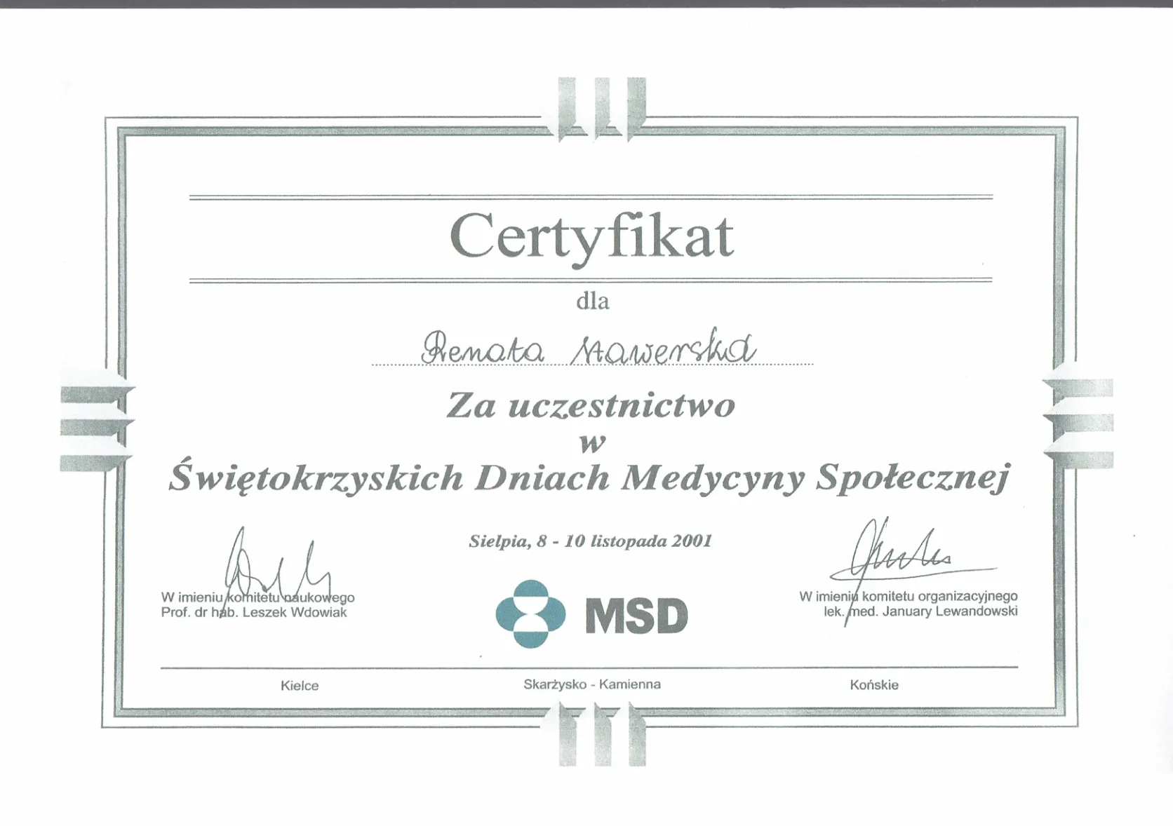 Dyplomy certyfikaty prof Renata Stawerska 29