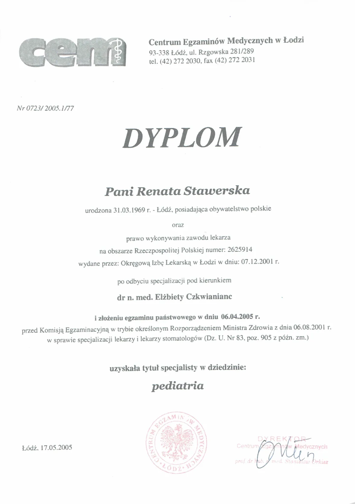 Dyplomy certyfikaty prof Renata Stawerska 30
