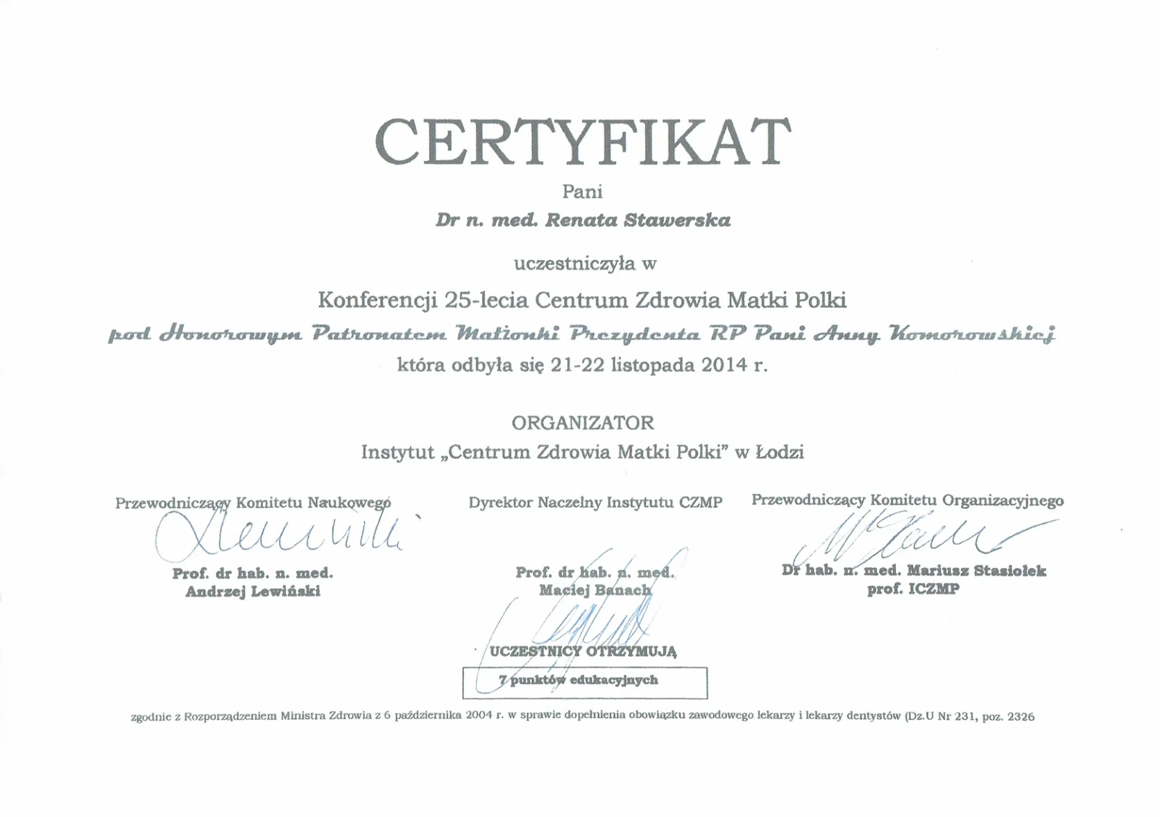 Dyplomy certyfikaty prof Renata Stawerska 33