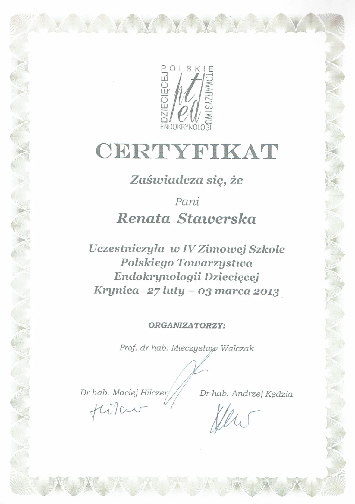 Dyplomy certyfikaty prof Renata Stawerska 37