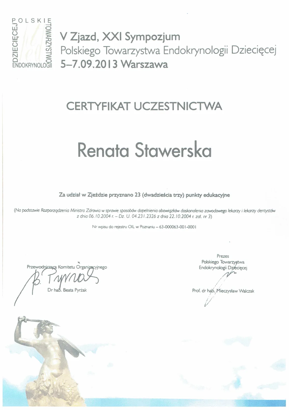Dyplomy certyfikaty prof Renata Stawerska 40