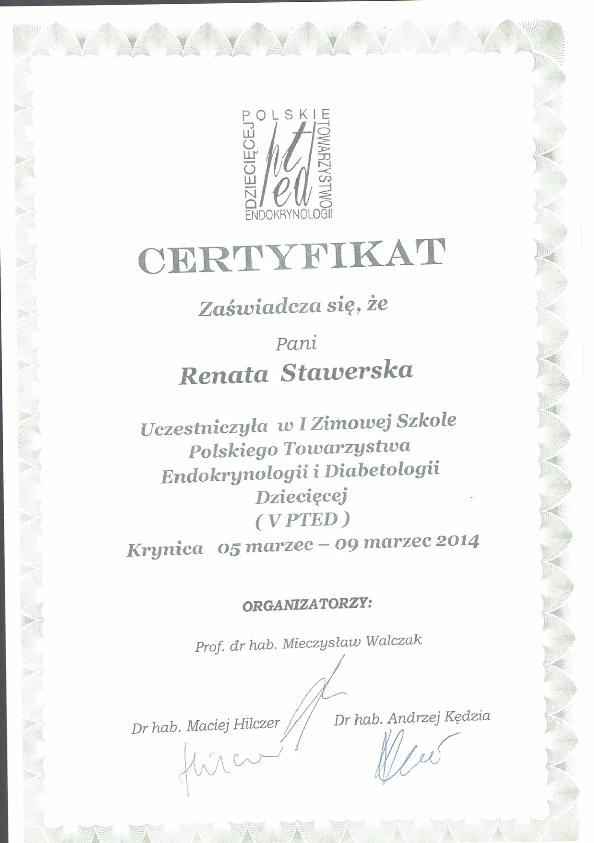 Dyplomy certyfikaty prof Renata Stawerska 42