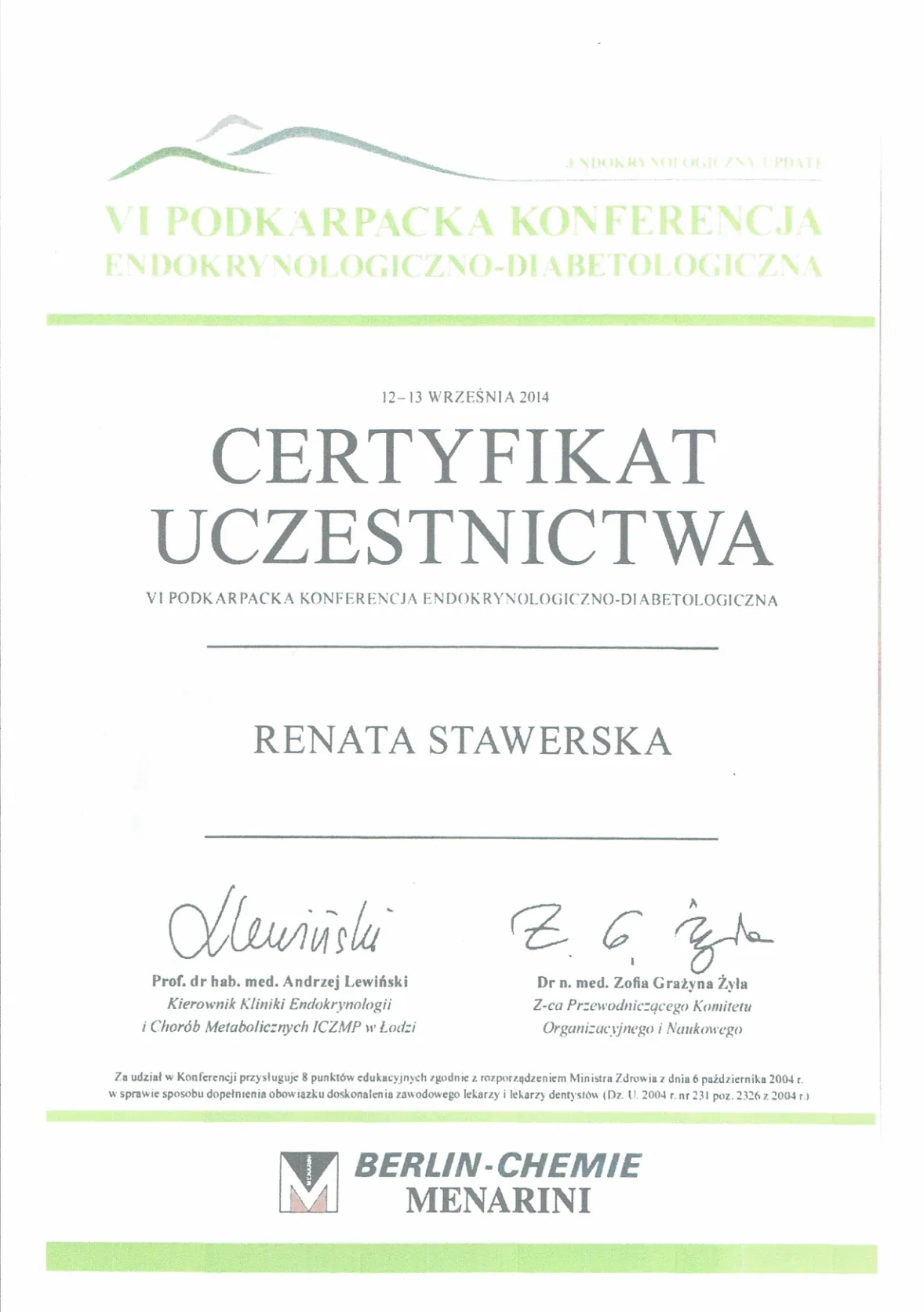 Dyplomy certyfikaty prof Renata Stawerska 43