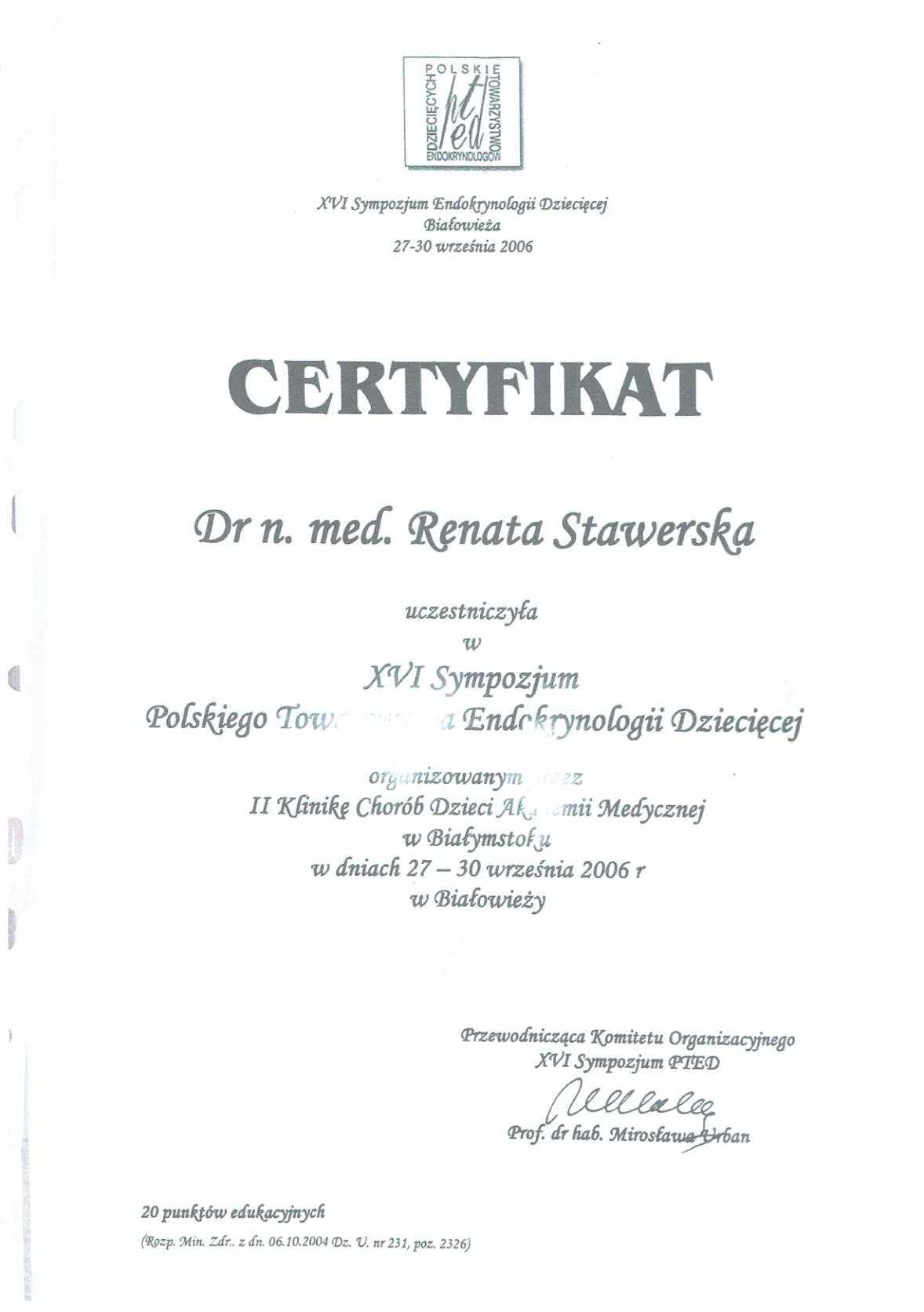 Dyplomy certyfikaty prof Renata Stawerska 46