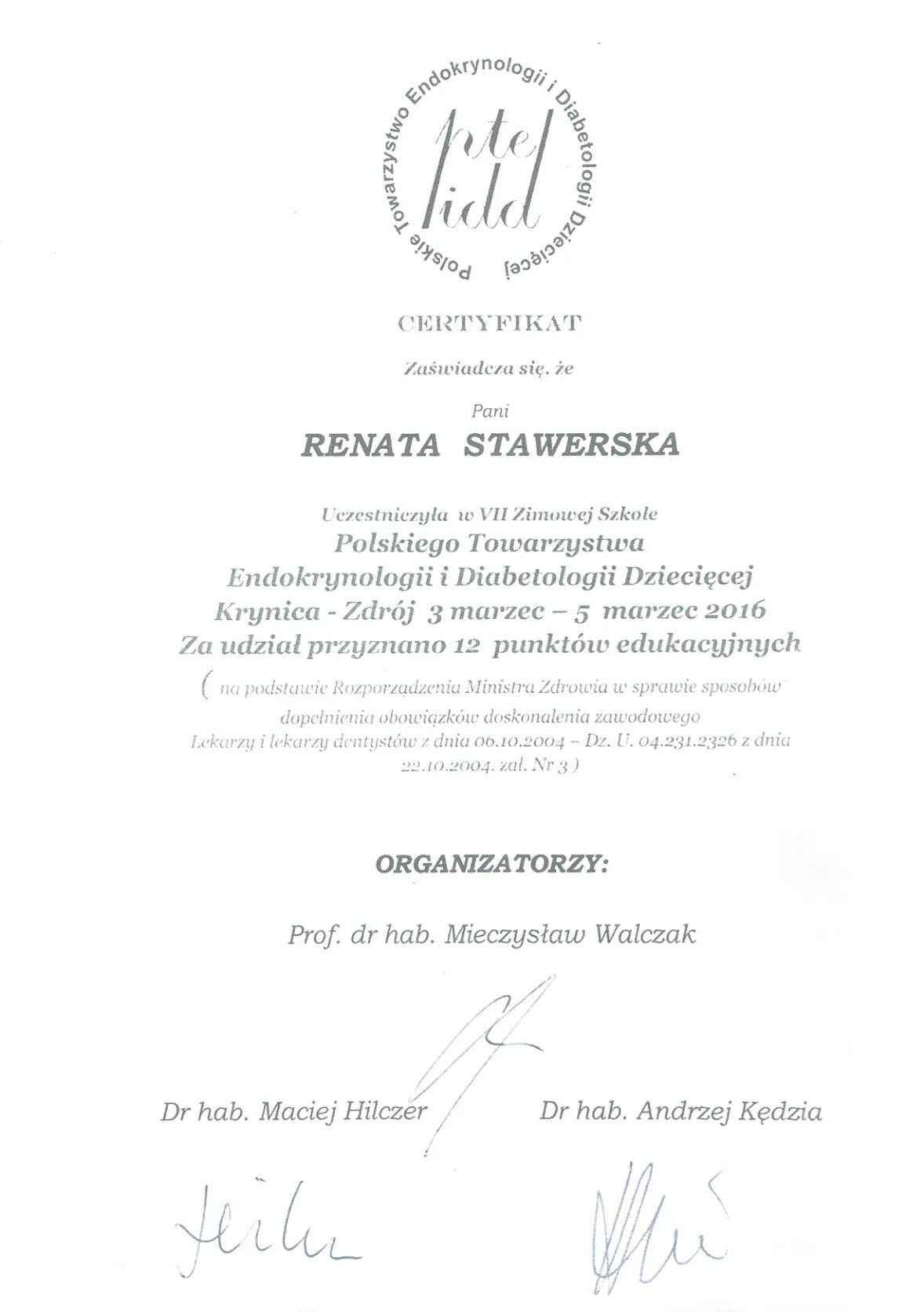 Dyplomy certyfikaty prof Renata Stawerska 47