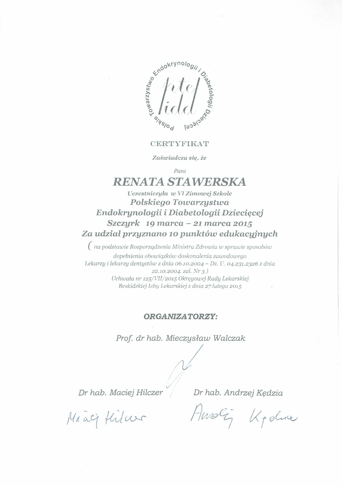 Dyplomy certyfikaty prof Renata Stawerska 48