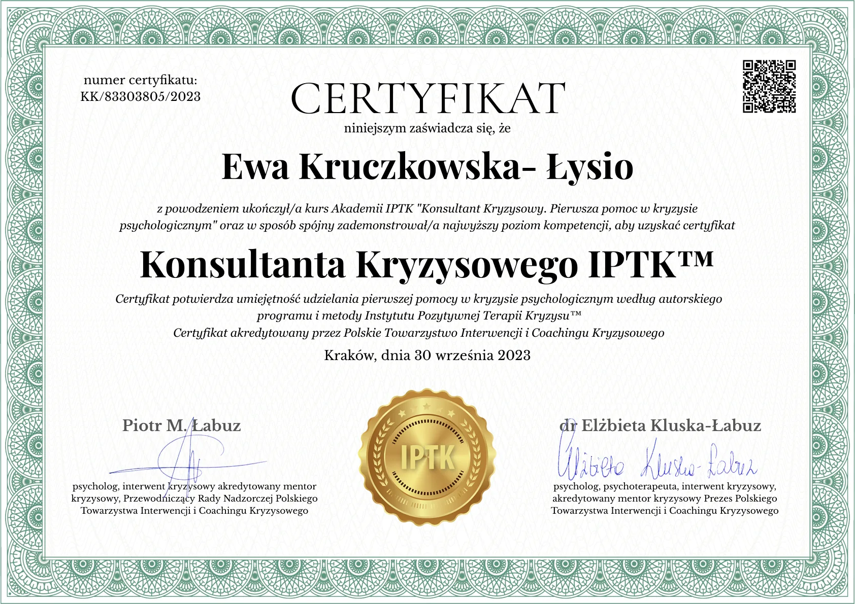 certyfikat konsultant kryzysowy plus suplement 01