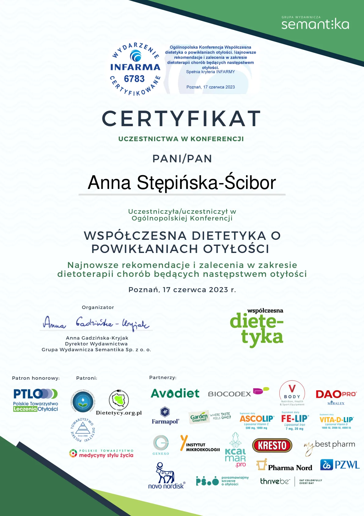 17.06.2023 certificate wspolczesna dietetyka o powiklaniach otylosci 648ac34f20c64c7e6e0cd442