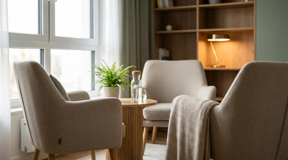 Psycholog w gabinecie rozmawia z pacjentem, podkreślając dlaczego pacjenci wybierają konsultacje psychologiczne